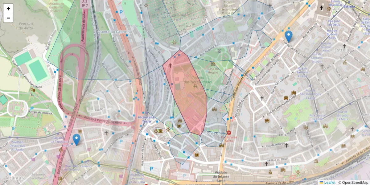 Mapa detalhado do código postal 1399-030 com limites, códigos postais vizinhos e agências dos correios