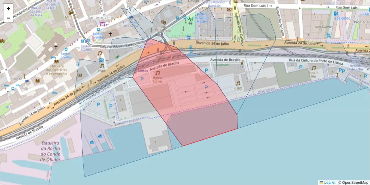 Mapa detalhado do código postal 1399-036 com limites, códigos postais vizinhos e agências dos correios