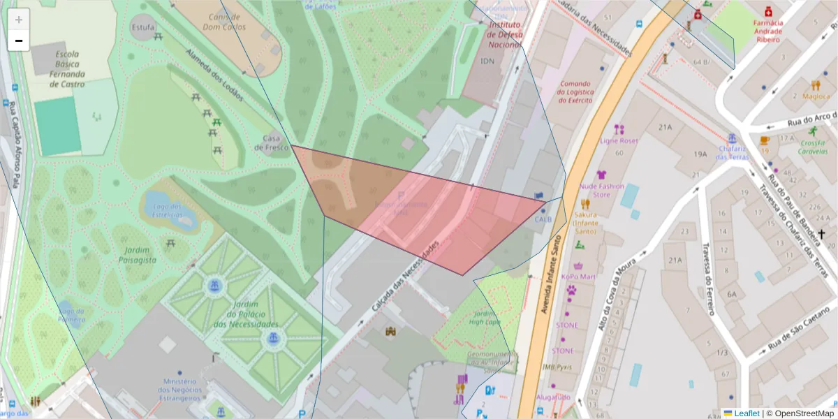Mapa detalhado do código postal 1399-046 com limites, códigos postais vizinhos e agências dos correios