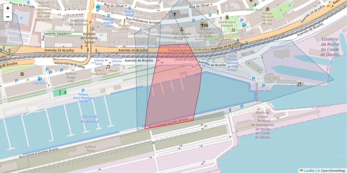 Mapa detalhado do código postal 1399-054 com limites, códigos postais vizinhos e agências dos correios