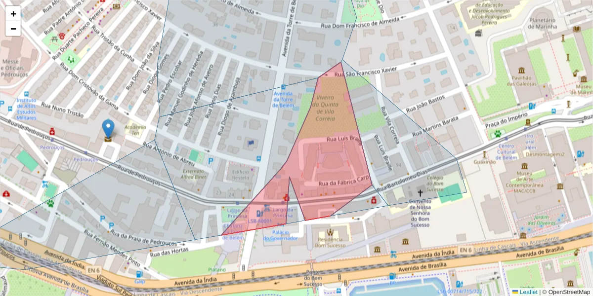 Mapa detalhado do código postal 1400-031 com limites, códigos postais vizinhos e agências dos correios