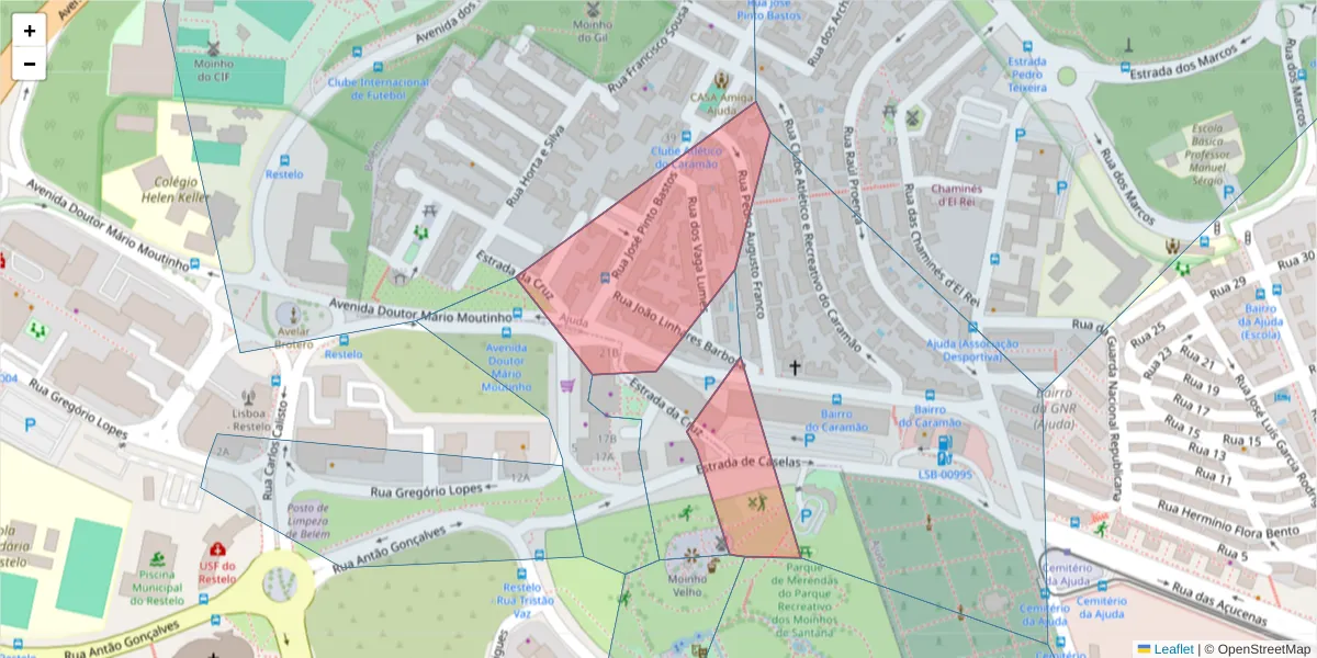 Mapa detalhado do código postal 1400-081 com limites, códigos postais vizinhos e agências dos correios