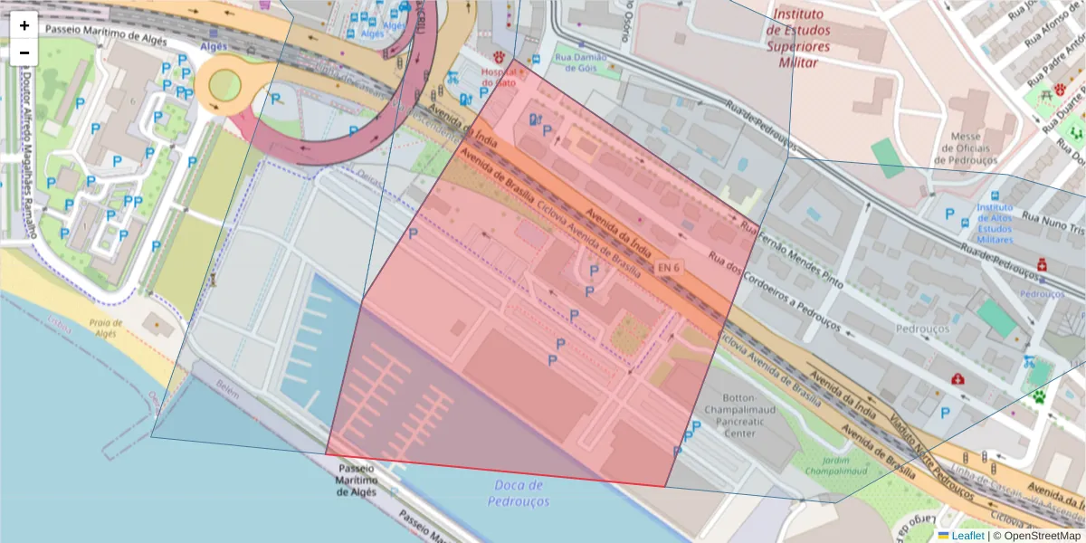 Mapa detalhado do código postal 1400-088 com limites, códigos postais vizinhos e agências dos correios
