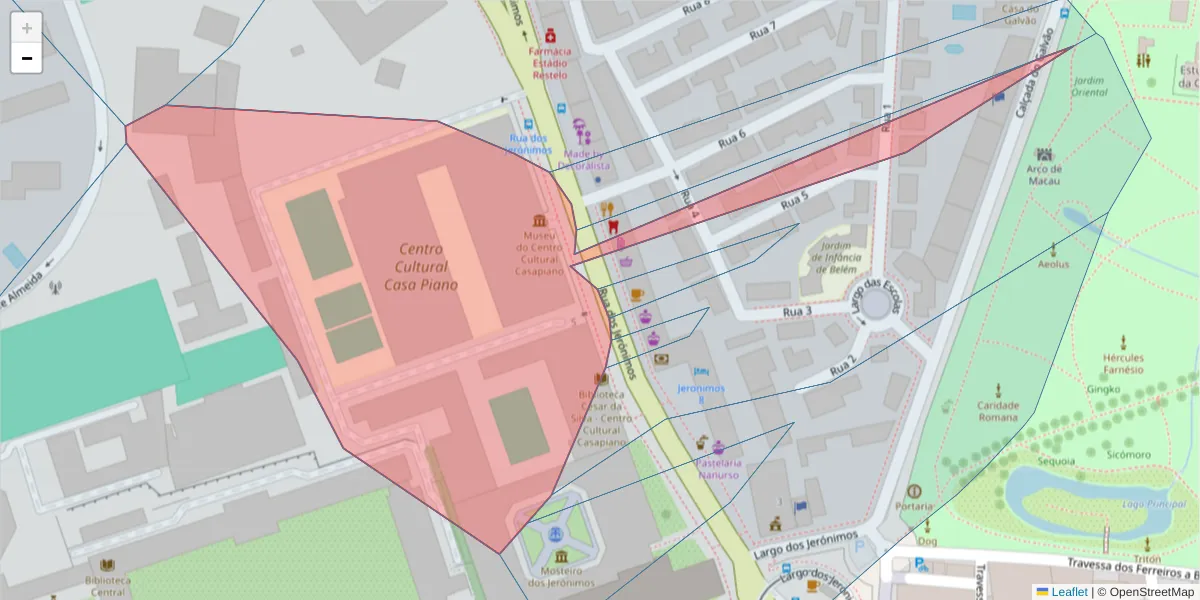 Mapa detalhado do código postal 1400-210 com limites, códigos postais vizinhos e agências dos correios