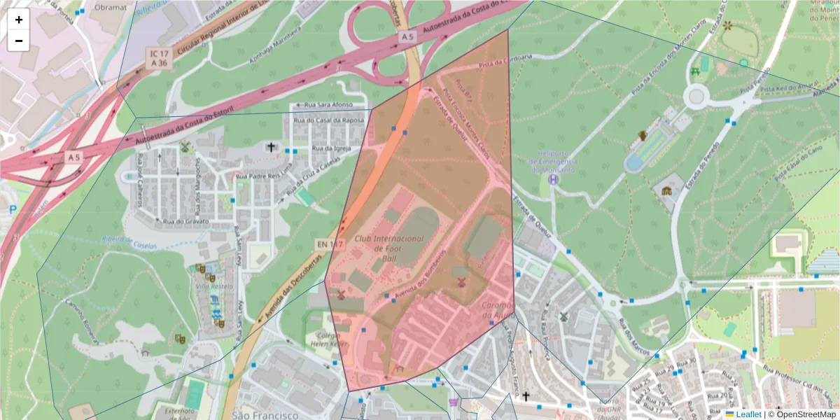 Mapa detalhado do código postal 1400-312 com limites, códigos postais vizinhos e agências dos correios