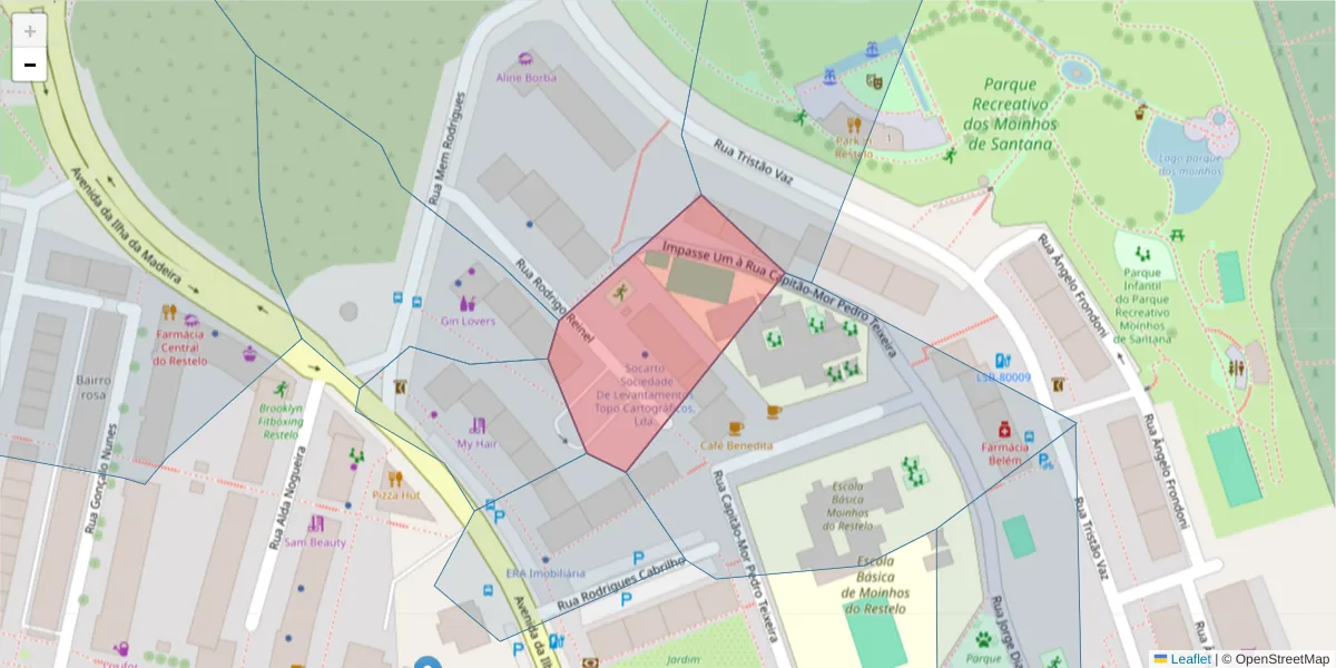 Mapa detalhado do código postal 1400-319 com limites, códigos postais vizinhos e agências dos correios