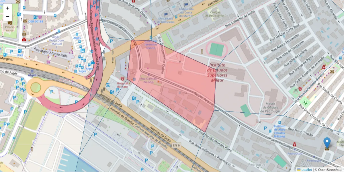 Mapa detalhado do código postal 1400 com limites, códigos postais vizinhos e agências dos correios