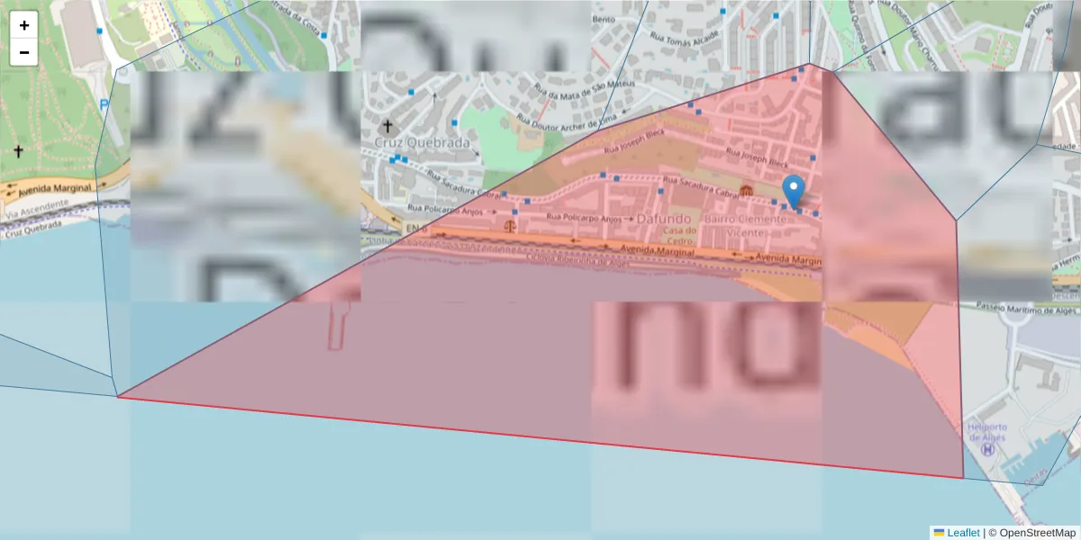 Mapa detalhado do código postal 1495-718 com limites, códigos postais vizinhos e agências dos correios