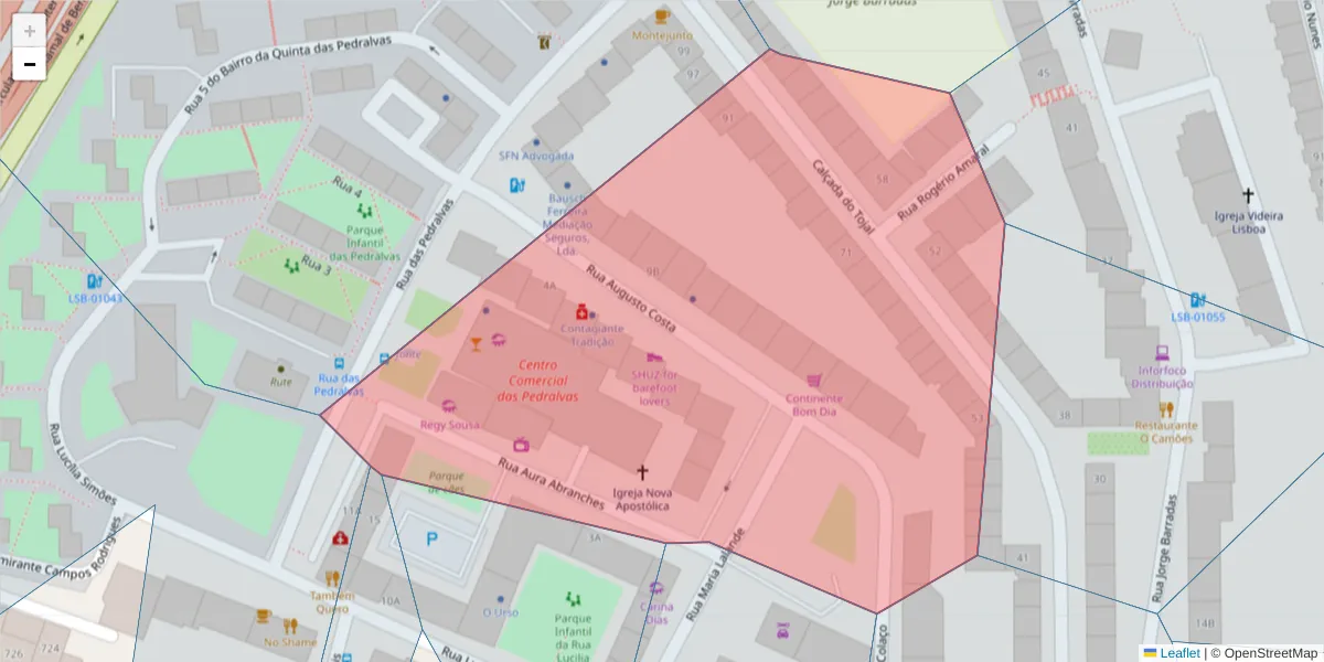Mapa detalhado do código postal 1500-064 com limites, códigos postais vizinhos e agências dos correios