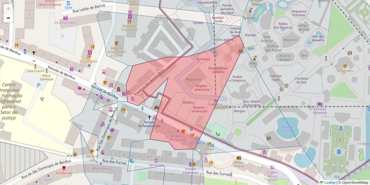 Mapa detalhado do código postal 1500-072 com limites, códigos postais vizinhos e agências dos correios