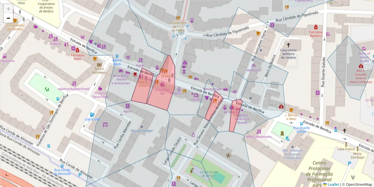 Mapa detalhado do código postal 1500-075 com limites, códigos postais vizinhos e agências dos correios
