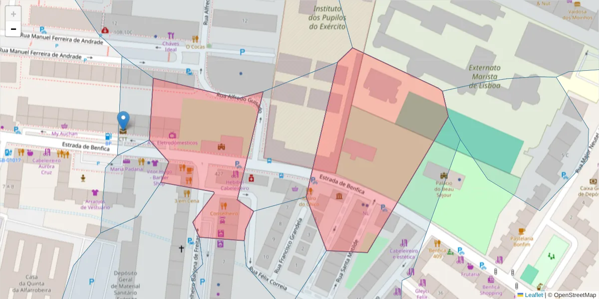 Mapa detalhado do código postal 1500-078 com limites, códigos postais vizinhos e agências dos correios