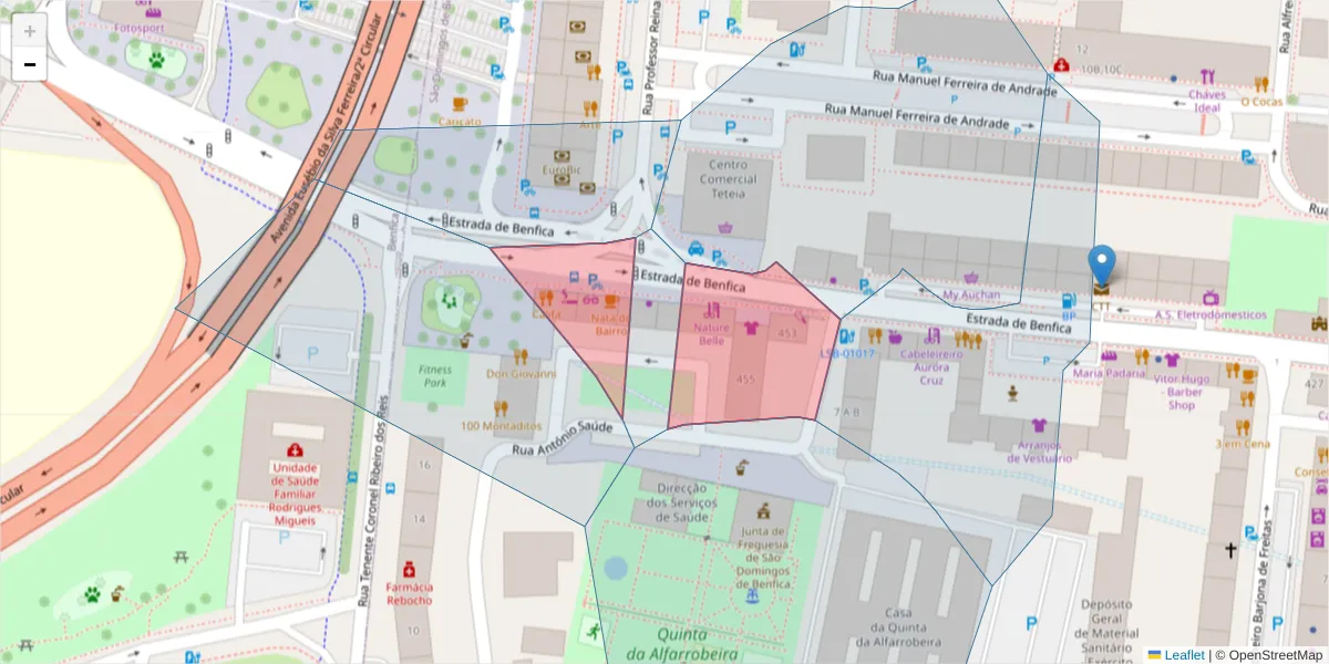 Mapa detalhado do código postal 1500-081 com limites, códigos postais vizinhos e agências dos correios