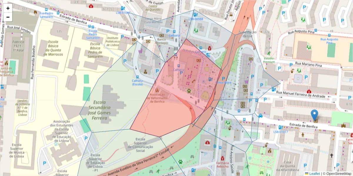 Mapa detalhado do código postal 1500-083 com limites, códigos postais vizinhos e agências dos correios