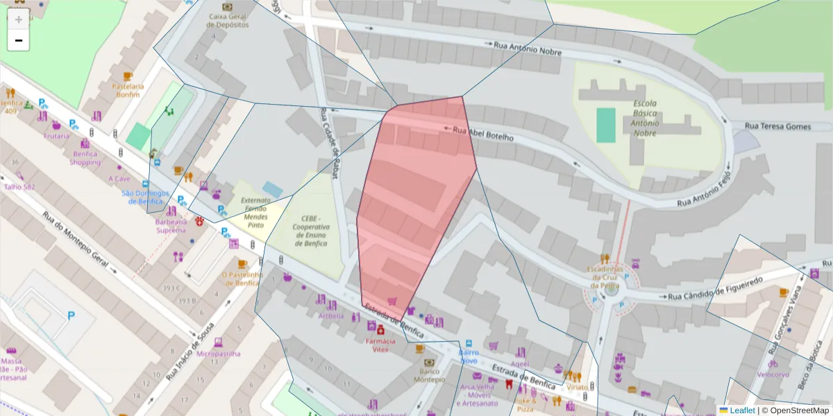 Mapa detalhado do código postal 1500-089 com limites, códigos postais vizinhos e agências dos correios