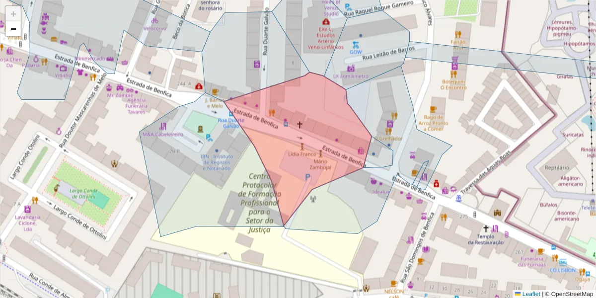 Mapa detalhado do código postal 1500-094 com limites, códigos postais vizinhos e agências dos correios