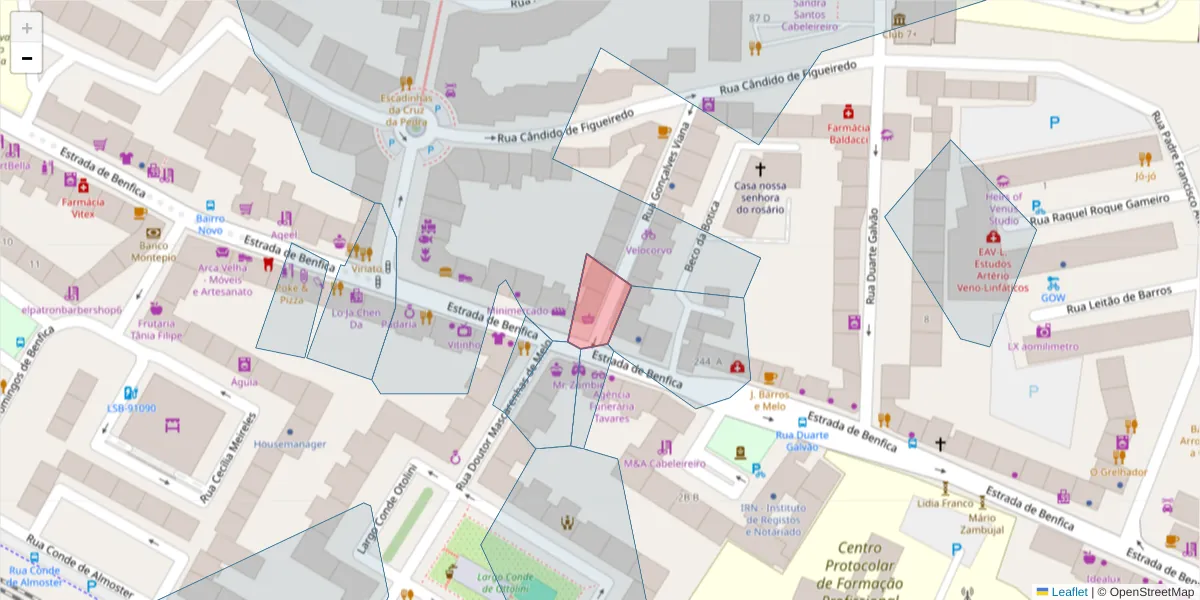 Mapa detalhado do código postal 1500-134 com limites, códigos postais vizinhos e agências dos correios
