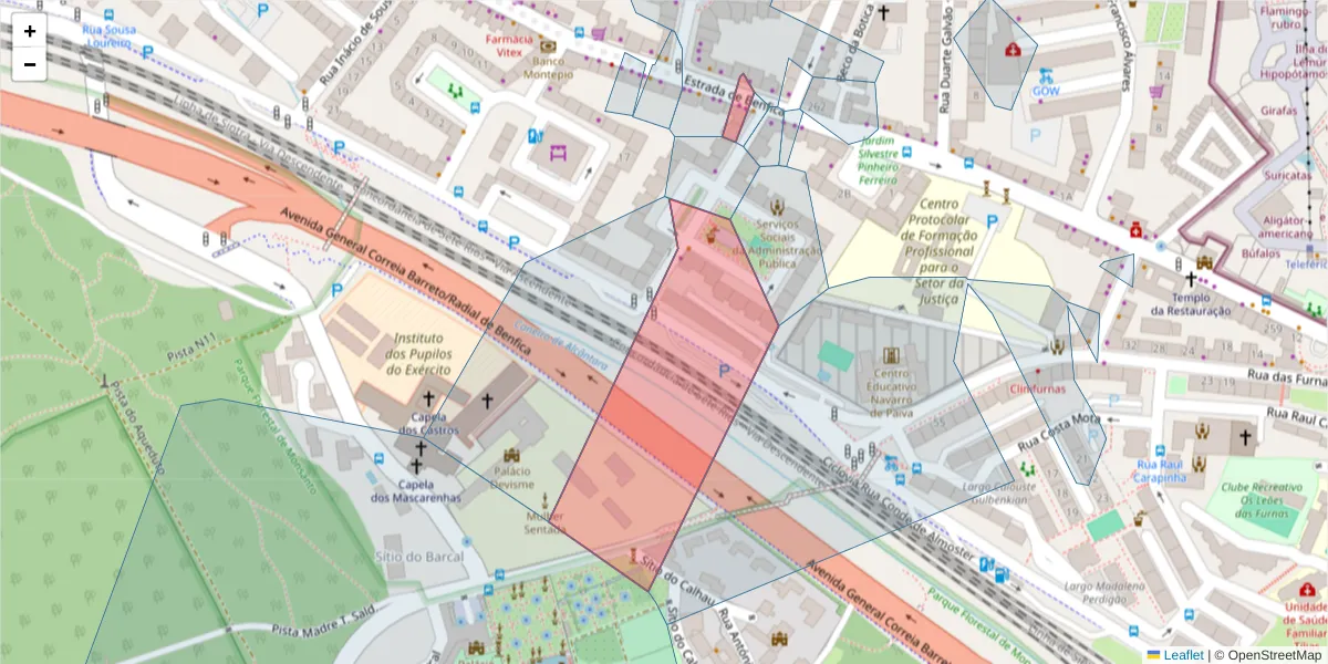 Mapa detalhado do código postal 1500-139 com limites, códigos postais vizinhos e agências dos correios