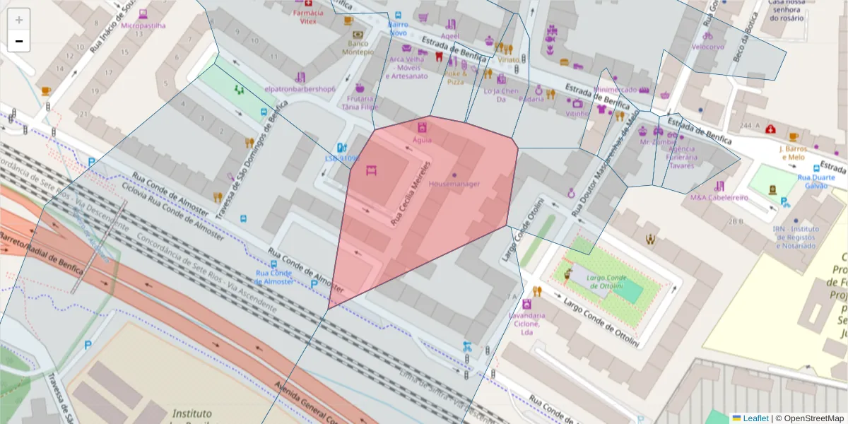 Mapa detalhado do código postal 1500-154 com limites, códigos postais vizinhos e agências dos correios
