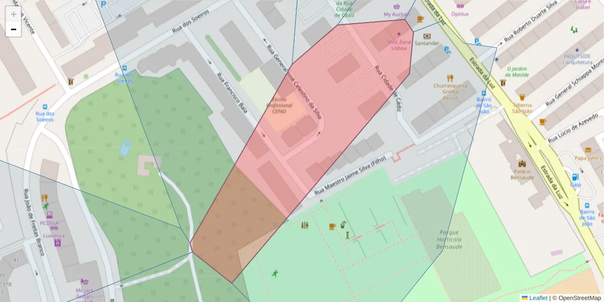 Mapa detalhado do código postal 1500-157 com limites, códigos postais vizinhos e agências dos correios