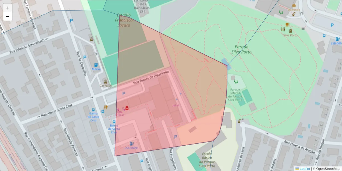 Mapa detalhado do código postal 1500-264 com limites, códigos postais vizinhos e agências dos correios