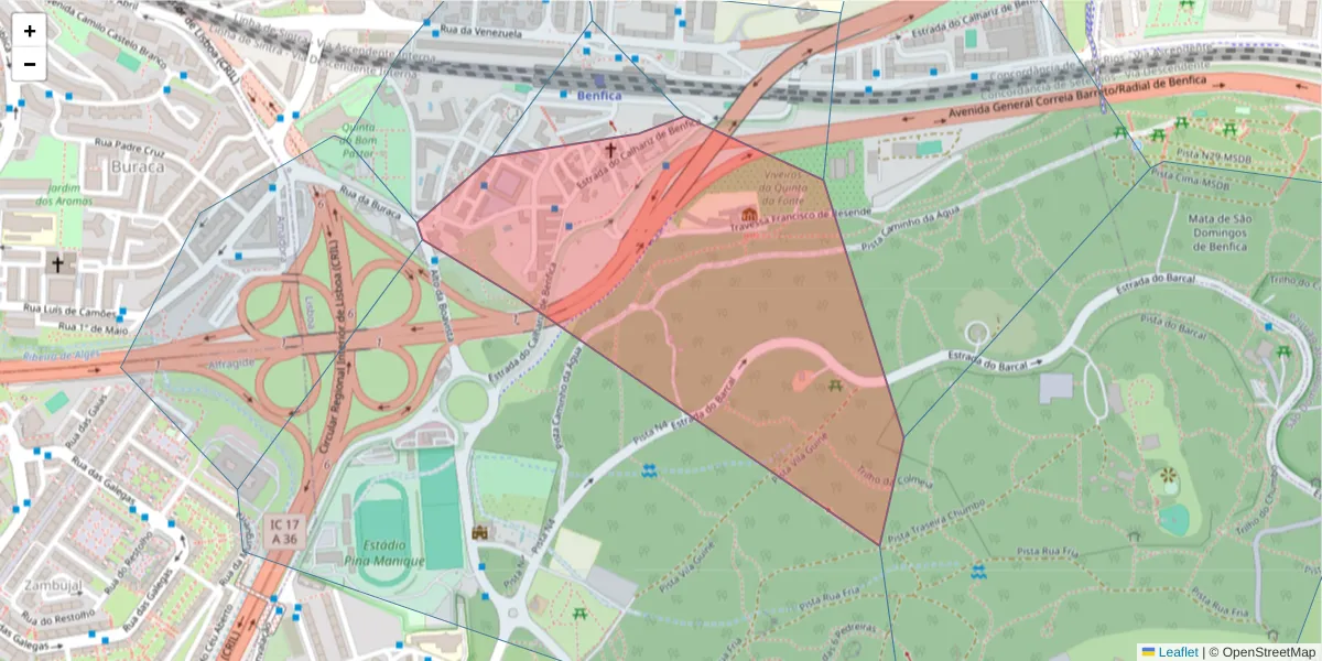 Mapa detalhado do código postal 1500-289 com limites, códigos postais vizinhos e agências dos correios