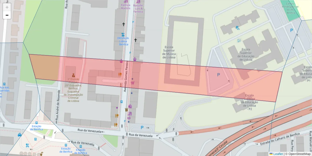 Mapa detalhado do código postal 1500-322 com limites, códigos postais vizinhos e agências dos correios