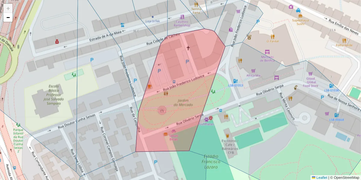 Mapa detalhado do código postal 1500-357 com limites, códigos postais vizinhos e agências dos correios