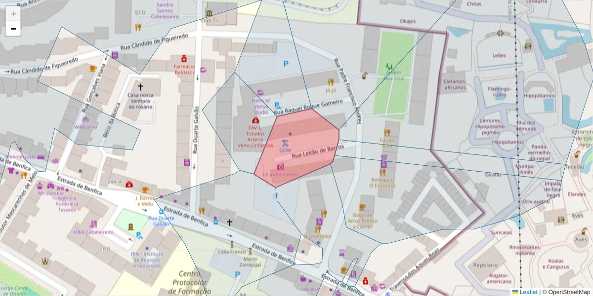Mapa detalhado do código postal 1500-384 com limites, códigos postais vizinhos e agências dos correios
