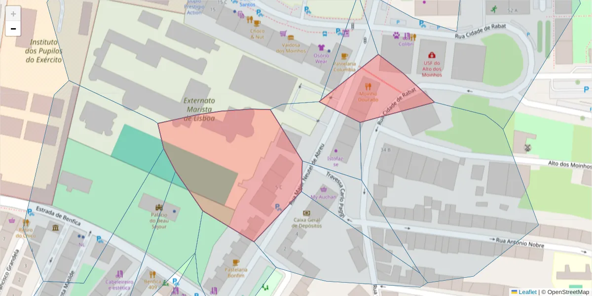 Mapa detalhado do código postal 1500-409 com limites, códigos postais vizinhos e agências dos correios