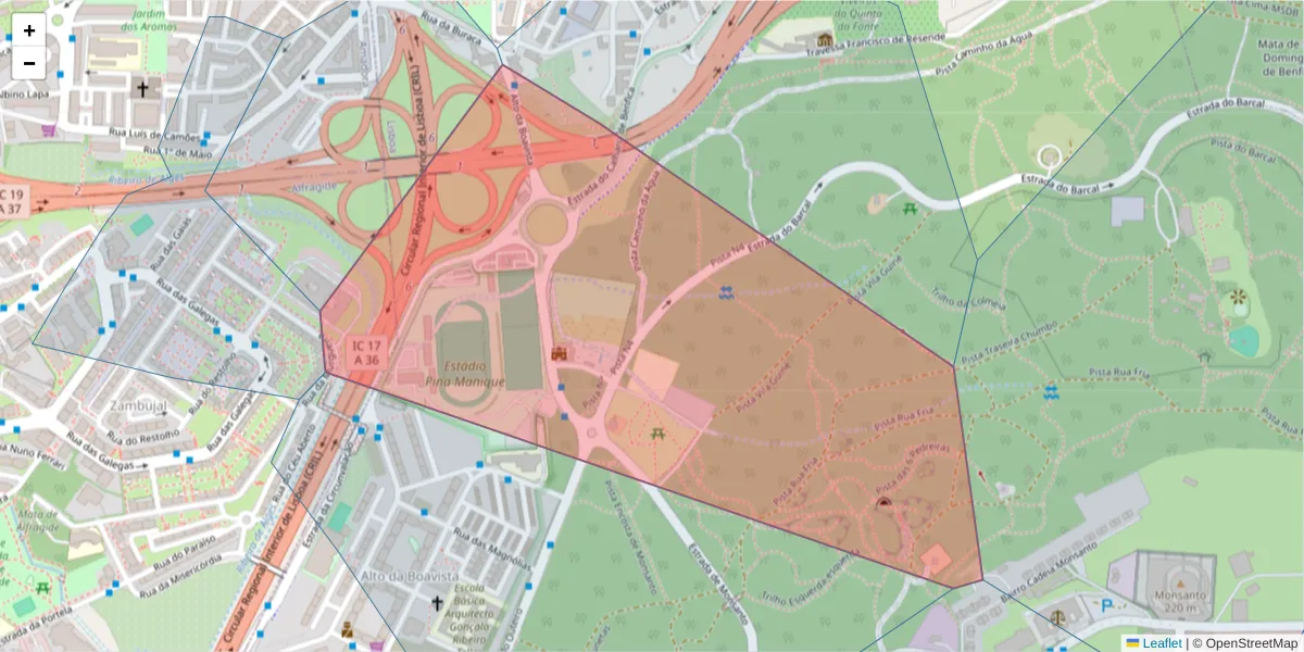 Mapa detalhado do código postal 1500-462 com limites, códigos postais vizinhos e agências dos correios