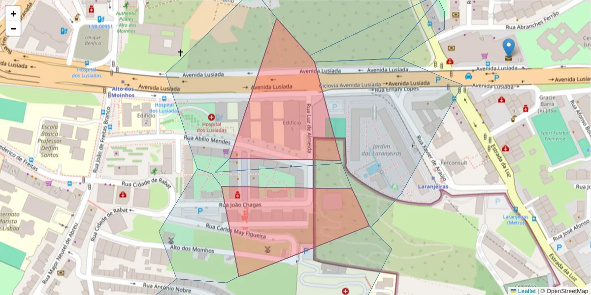 Mapa detalhado do código postal 1500-467 com limites, códigos postais vizinhos e agências dos correios