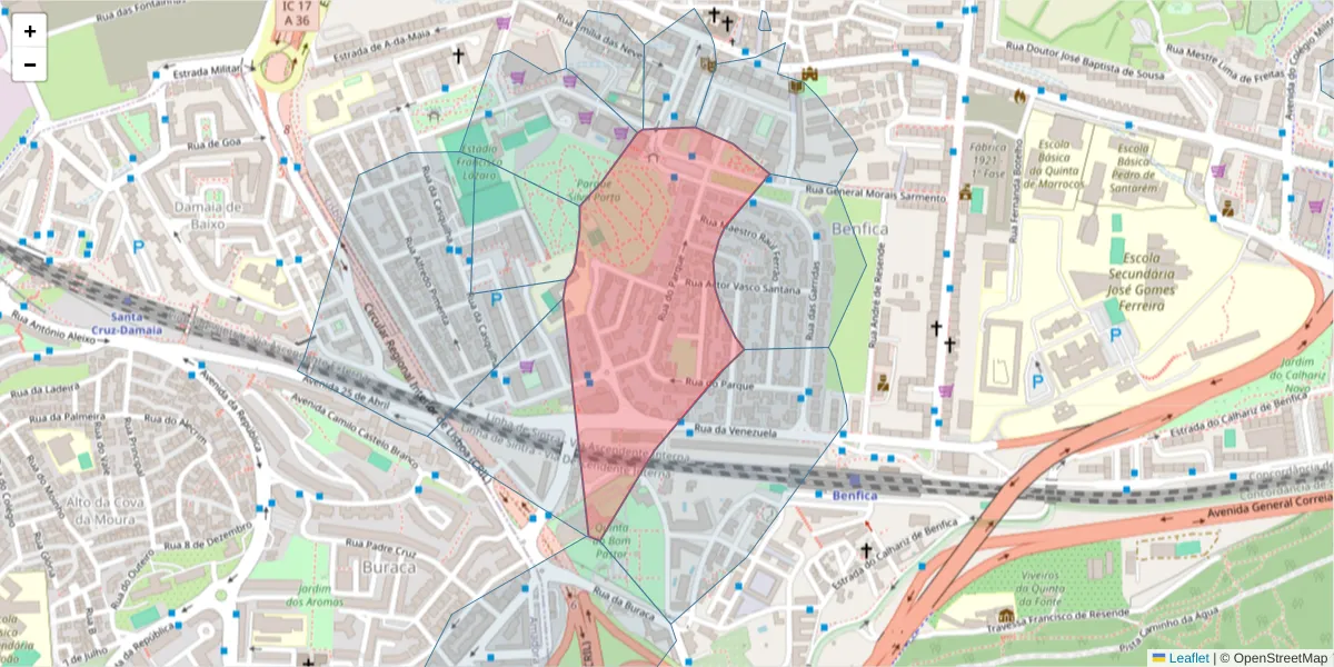 Mapa detalhado do código postal 1500-481 com limites, códigos postais vizinhos e agências dos correios