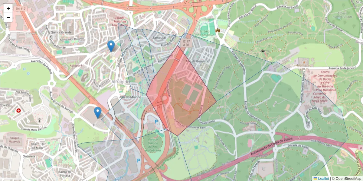Mapa detalhado do código postal 1500-536 com limites, códigos postais vizinhos e agências dos correios
