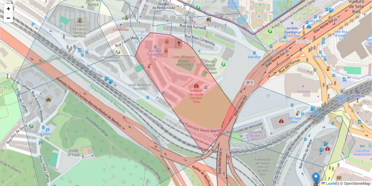 Mapa detalhado do código postal 1500-541 com limites, códigos postais vizinhos e agências dos correios