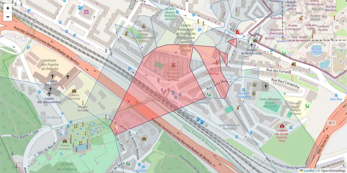 Mapa detalhado do código postal 1500-559 com limites, códigos postais vizinhos e agências dos correios