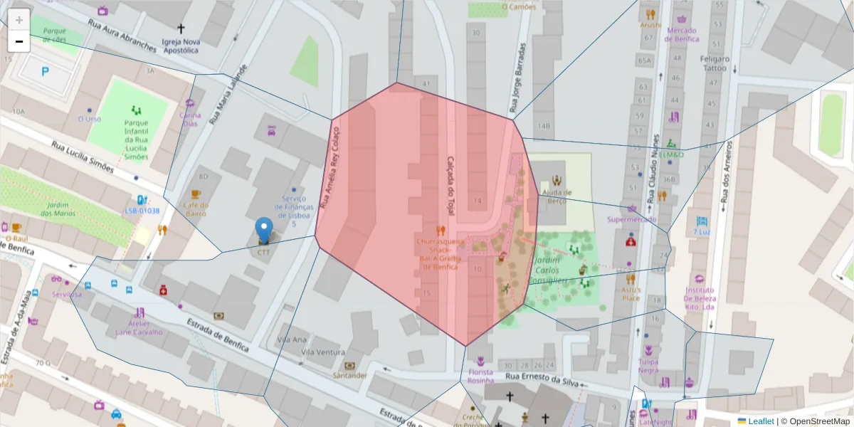 Mapa detalhado do código postal 1500-592 com limites, códigos postais vizinhos e agências dos correios