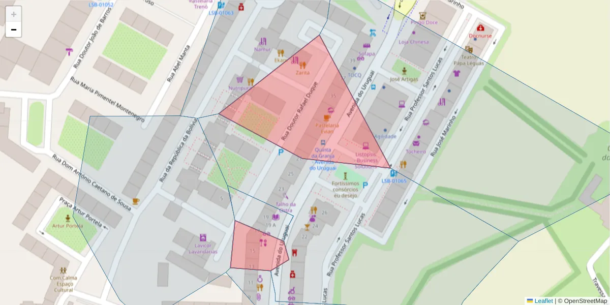 Mapa detalhado do código postal 1500-611 com limites, códigos postais vizinhos e agências dos correios