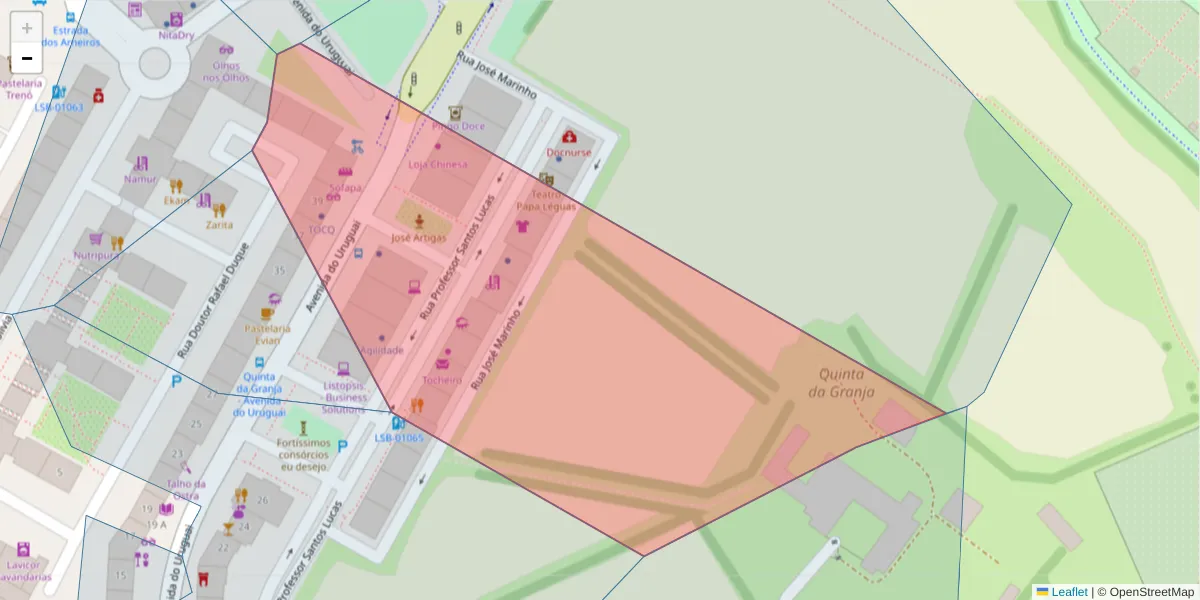 Mapa detalhado do código postal 1500-614 com limites, códigos postais vizinhos e agências dos correios