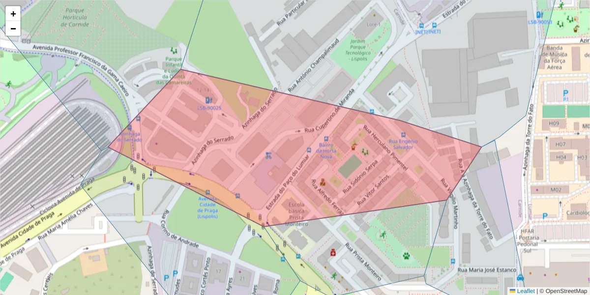 Mapa detalhado do código postal 1600-003 com limites, códigos postais vizinhos e agências dos correios