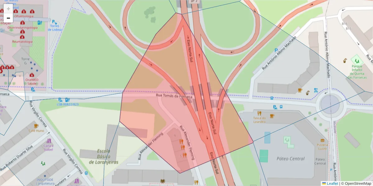 Mapa detalhado do código postal 1600-054 com limites, códigos postais vizinhos e agências dos correios