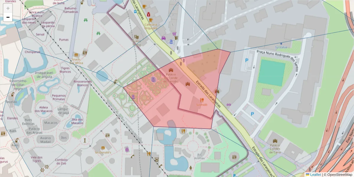 Mapa detalhado do código postal 1600-134 com limites, códigos postais vizinhos e agências dos correios