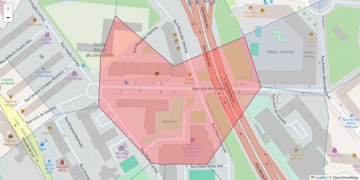 Mapa detalhado do código postal 1600-145 com limites, códigos postais vizinhos e agências dos correios