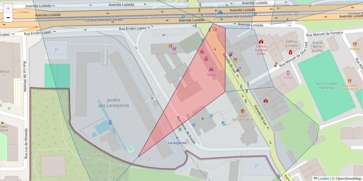 Mapa detalhado do código postal 1600-152 com limites, códigos postais vizinhos e agências dos correios
