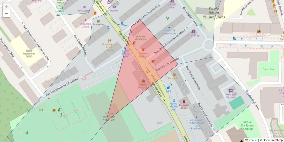Mapa detalhado do código postal 1600-153 com limites, códigos postais vizinhos e agências dos correios