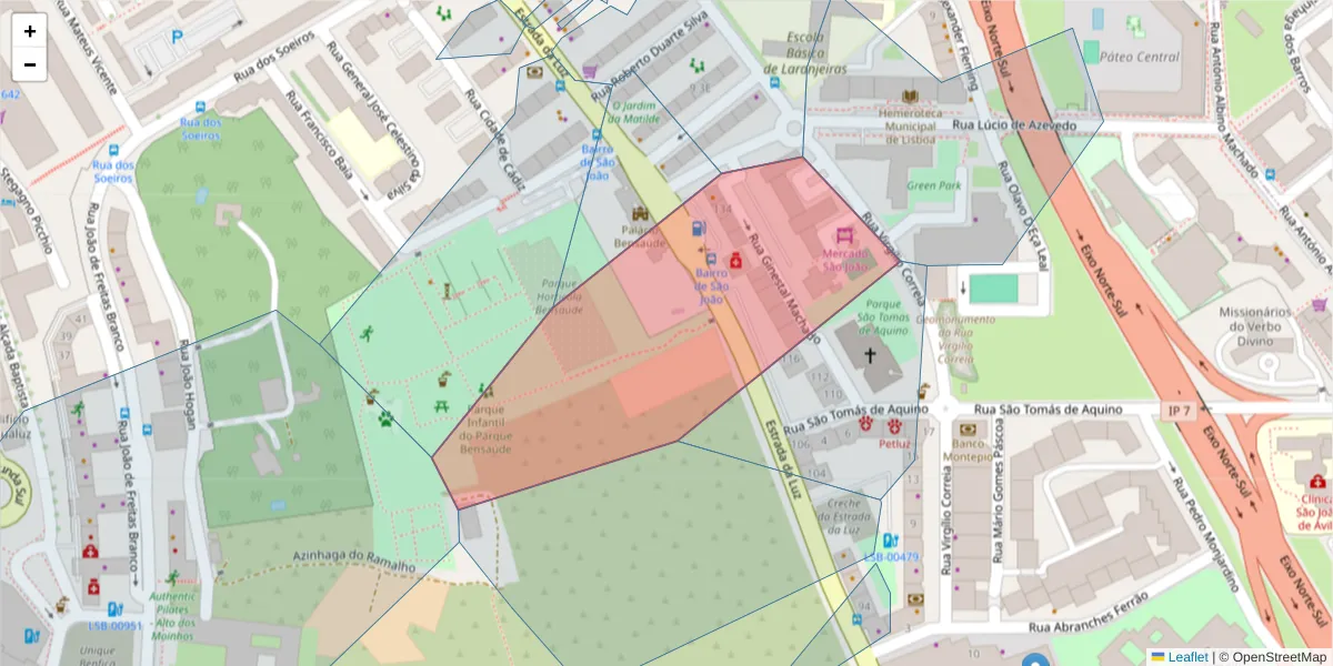 Mapa detalhado do código postal 1600-162 São Domingos de Benfica com limites, códigos postais vizinhos e agências dos correios