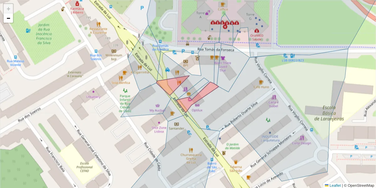 Mapa detalhado do código postal 1600-163 com limites, códigos postais vizinhos e agências dos correios