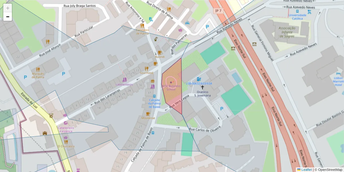 Mapa detalhado do código postal 1600-177 com limites, códigos postais vizinhos e agências dos correios