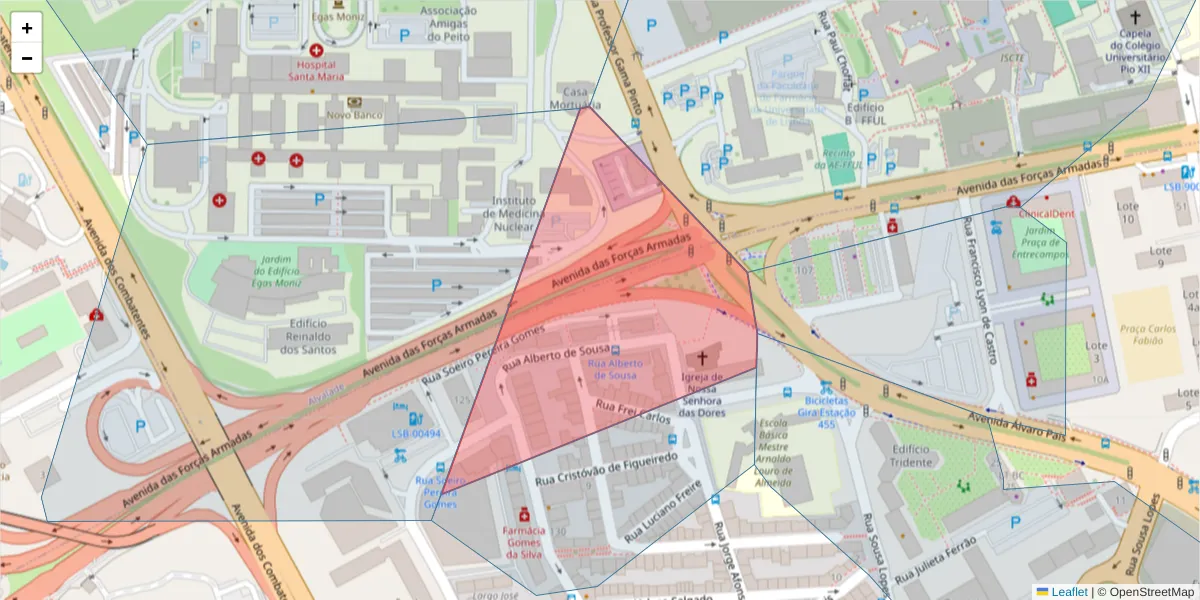 Mapa detalhado do código postal 1600-196 com limites, códigos postais vizinhos e agências dos correios