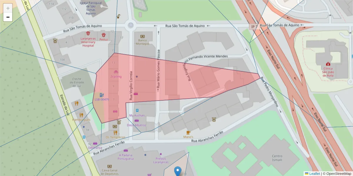 Mapa detalhado do código postal 1600-219 com limites, códigos postais vizinhos e agências dos correios